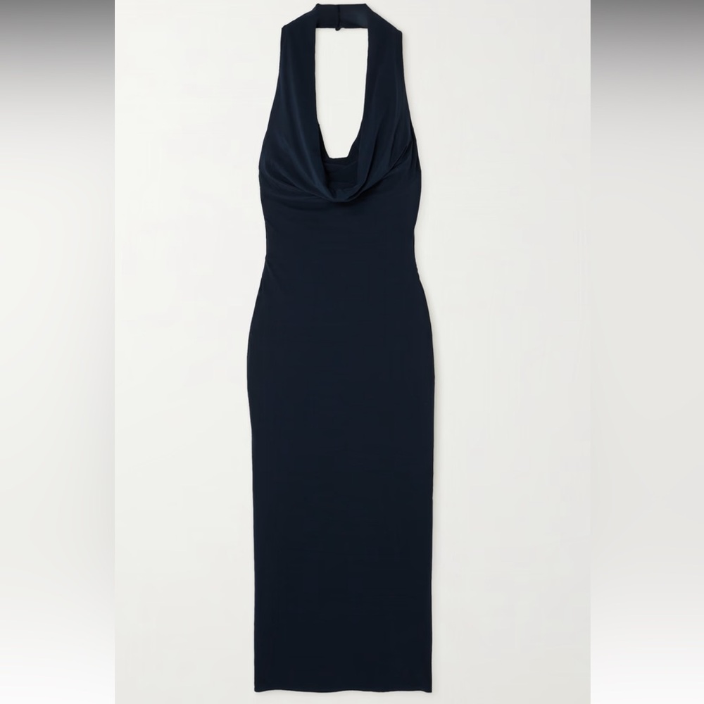 NWT Magda Butrym Navy Stretch Jersey Halterneck Midi Dress